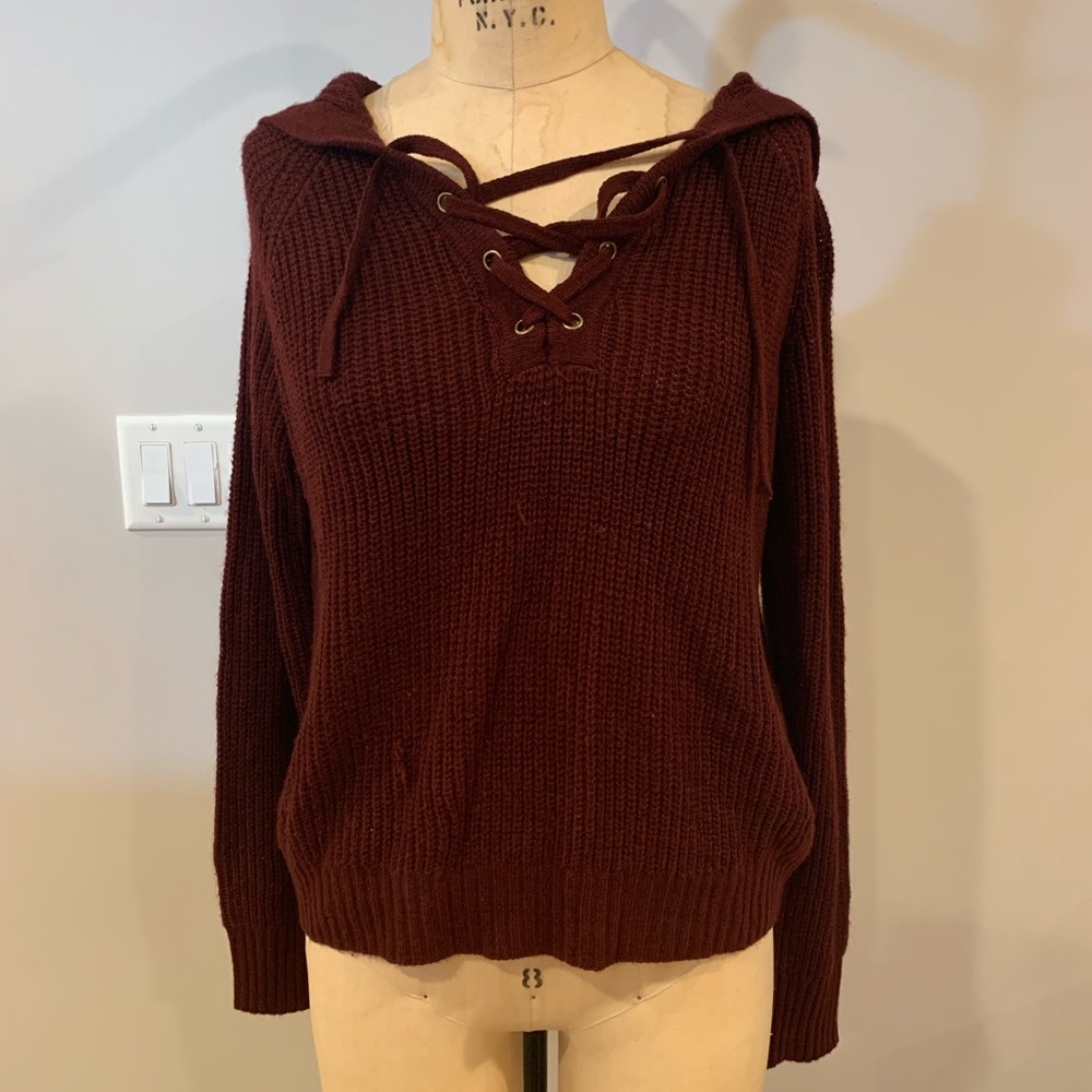 Hooded Crossed Neck Sweater
